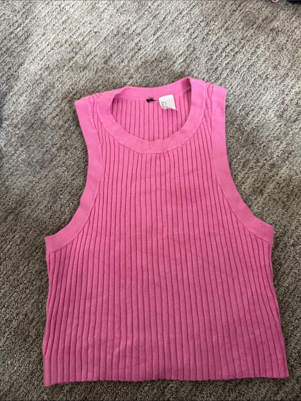 Divided Ribbed Tank Top - Hot Pink